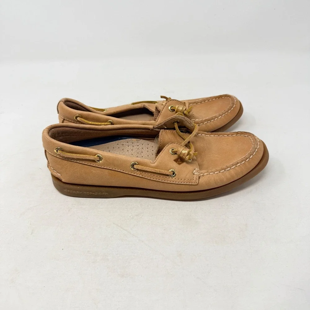 Sperry Top-Sider Boat Shoes Tan 6.5M Leather Preppy Nautical Old Money Timeless